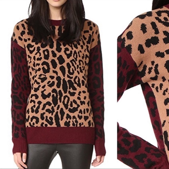 A.L.C. Matt Colorblock Leopard Animal Print Cashmere Wool Sweater Size XS - Picture 1 of 9
